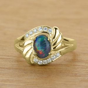 Deluxe 8x6mm Oval Opal Ring w/ White Diamond Accents in 14K or 18K Gold by Anderson-Beattie.com