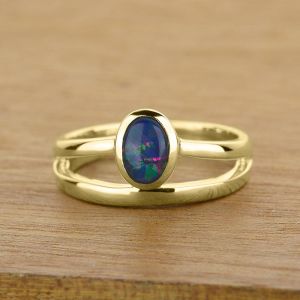 Women's Oval Opal Ring Split Shank in 14K or 18K Gold
