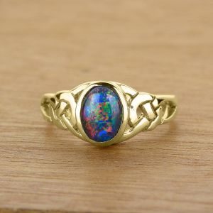 Celtic Knot 14K or 18K Gold Band 8x6mm Oval Opal Ring by Anderson-Beattie.com