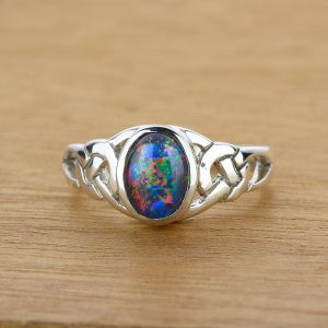 Celtic Knot 925 Sterling Silver Band 8x6mm Oval Opal Ring by Anderson-Beattie.com
