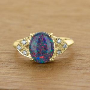 rtisan 8x6mm Oval Opal Ring w/ White Diamond Accents in 14K or Gold by Anderson-Beattie.com