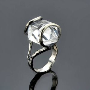 Herkimer Diamond Circle Prong Ring in Sterling Silver by Anderson-Beattie.com
