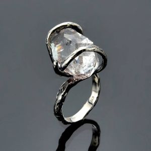 Herkimer Diamond Twisted Prong Ring in Sterling Silver by Anderson-Beattie.com