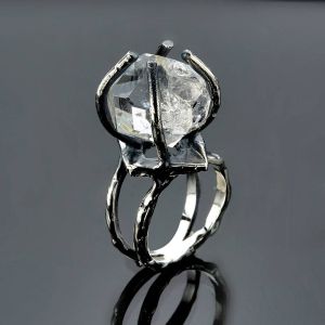 Herkimer Diamond Bent Prong Ring in Sterling Silver by Anderson-Beattie.com