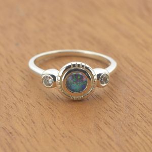 5.0mm Australian Opal Triplet Ring w/ 0.0756ct White Cz Accents in 925 Sterling Silver by Anderson-Beattie.com
