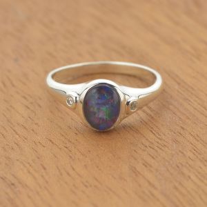 8x6mm Opal Triplet Ring w/ 0.03ct White Cz Accents in 925 Sterling Silver by Anderson-Beattie.com