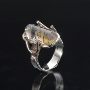 4 Carat Tourmalinated Quartz Ring in 925 Sterling Silver  - Handmade, Unique and One of a Kind by Anderson-Beattie.com