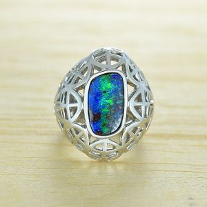 Silver Celtic Ring Boulder Opal Dome Size 7 US Only