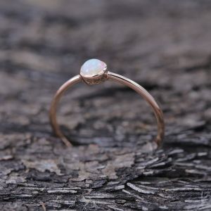 0.45 Carat Crystal Opal Ring 10K Pink Gold Tiny Galaxy Collection Ring Size 7.5 by Anderson-Beattie.com