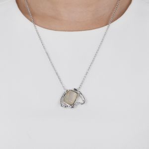 Shell Silver Necklace 12.15 Carats Semi-Tranlucent White Moonstone Boho Jewelry Handmade Festival Necklace