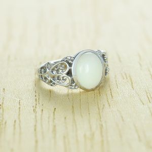 White Opal Statement Ring Opal Silver Heart Ring Australian White Opal Handmade Ring