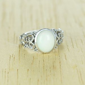 White Opal Gold Ring Heart Filigree Band 18K 14K Gold Opal Ring Promise Gift Happy Mother's Day
