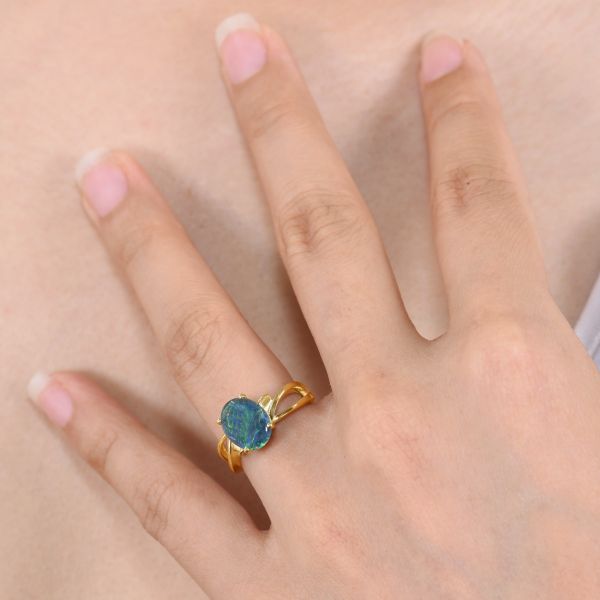Natural Australian Black Opal Ring Coober Pedy Mine Opal Triplet in 14K 18K Gold Classic Birthstone