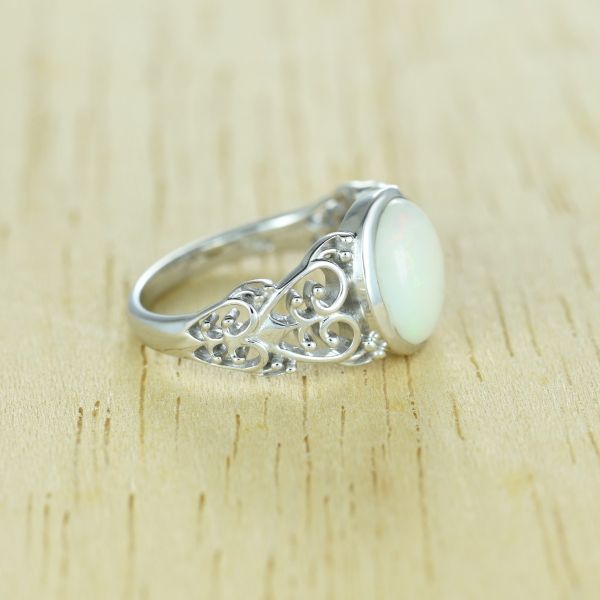 White Opal Statement Ring Opal Silver Heart Ring Australian White Opal Handmade Ring